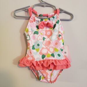 FLOATIMINI RUFFLE FLORAL PRINT ONE PIECE SWIMSUIT BATHING SUIT SIZE 18 MONTGS